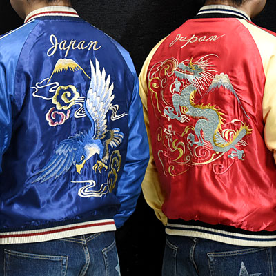 東洋スカジャン「BLUE EAGLE×DRAGON」リバーシブルサテンスカ・NO-920