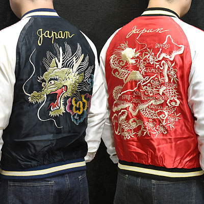 東洋スカジャン「DRAGON HEAD×JAPAN MAP」リバーシブルアセテート