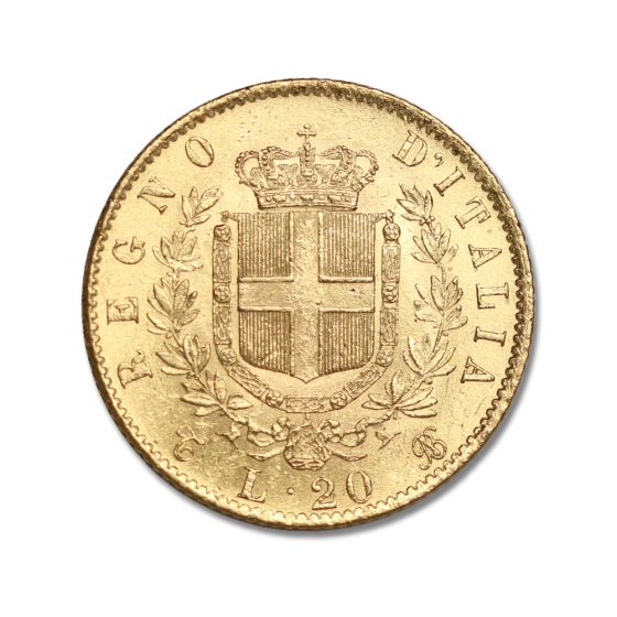 Italy 1865 Gold 20 Lire Vittorio Emanuele BU