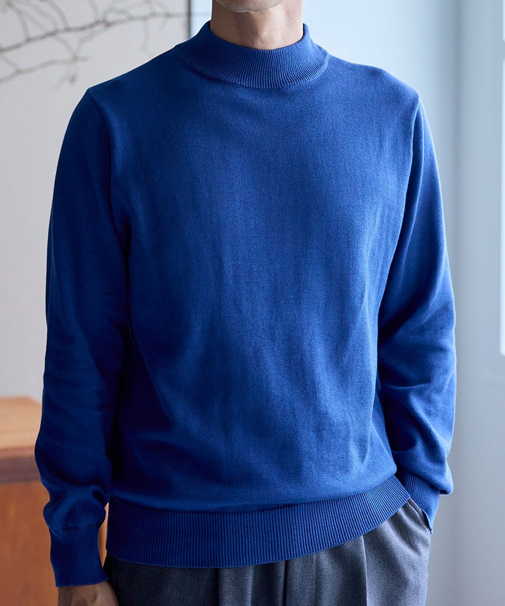 洗える綿100％モックネックニット（ハイゲージ）【大きいサイズ有