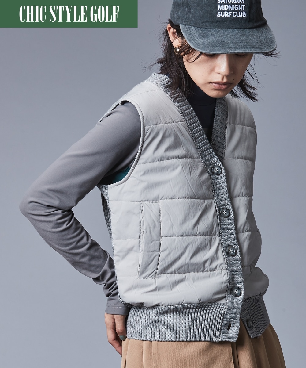 ニット使い中綿Vネックベスト＜大きいサイズ有＞シックスタイルゴルフ