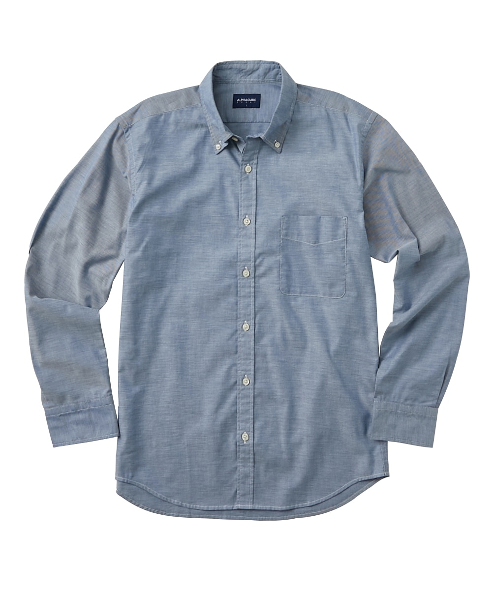 綿100％オックス無地長袖ボタンダウンシャツ/ALPHA CUBIC SPORT
