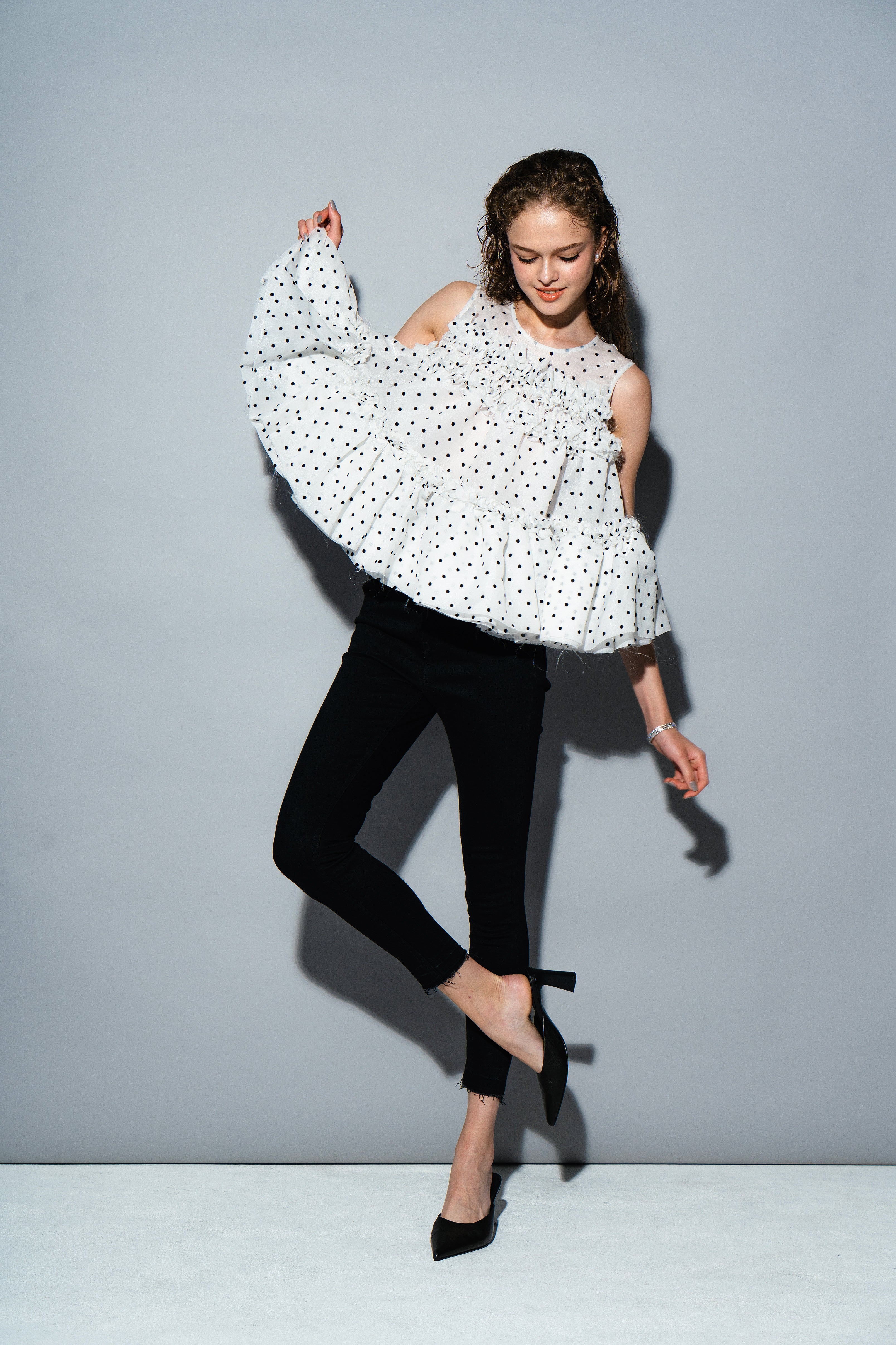 Dot organdy flare tops – shéller / シェリエ