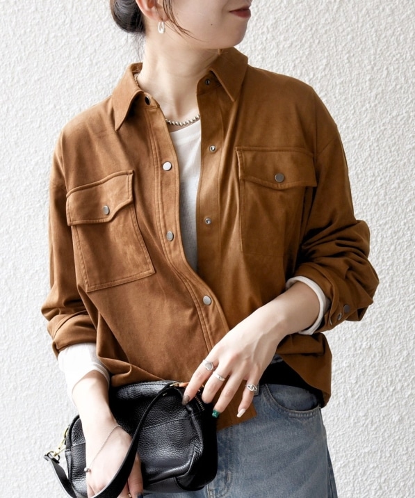 SHIPS any: ポリエステル スエード ショート シャツ ジャケット