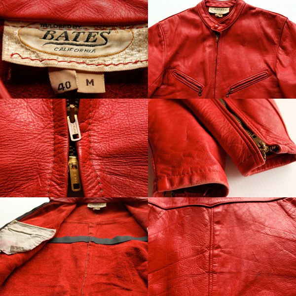 60s BATESベイツ シングルライダース レザージャケット 赤 40