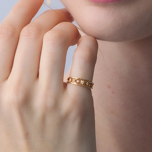 MOON＆SUN DIAMOND PINKIE RING(2ZR1606)K18 ピンキーリング｜スター