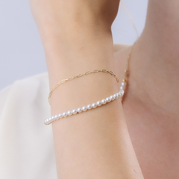 PEARL&CHAIN BRACELET 32cm(2JU0357)K10 ブレスレット｜スター