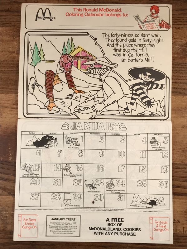 Ronald McDonald “1980” Coloring Calendar マクドナルド ビンテージ