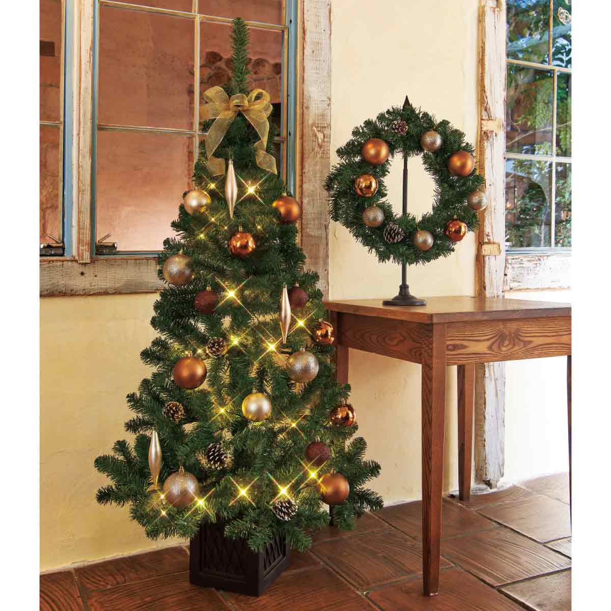2WAYガーランド付クリスマスツリーセット ゴールド 150cm［ストエキ