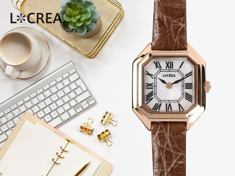 LCREA(ルクレア) CARRE ソーラー腕時計 LC2004-PGCMO 本ワニ革 モカ