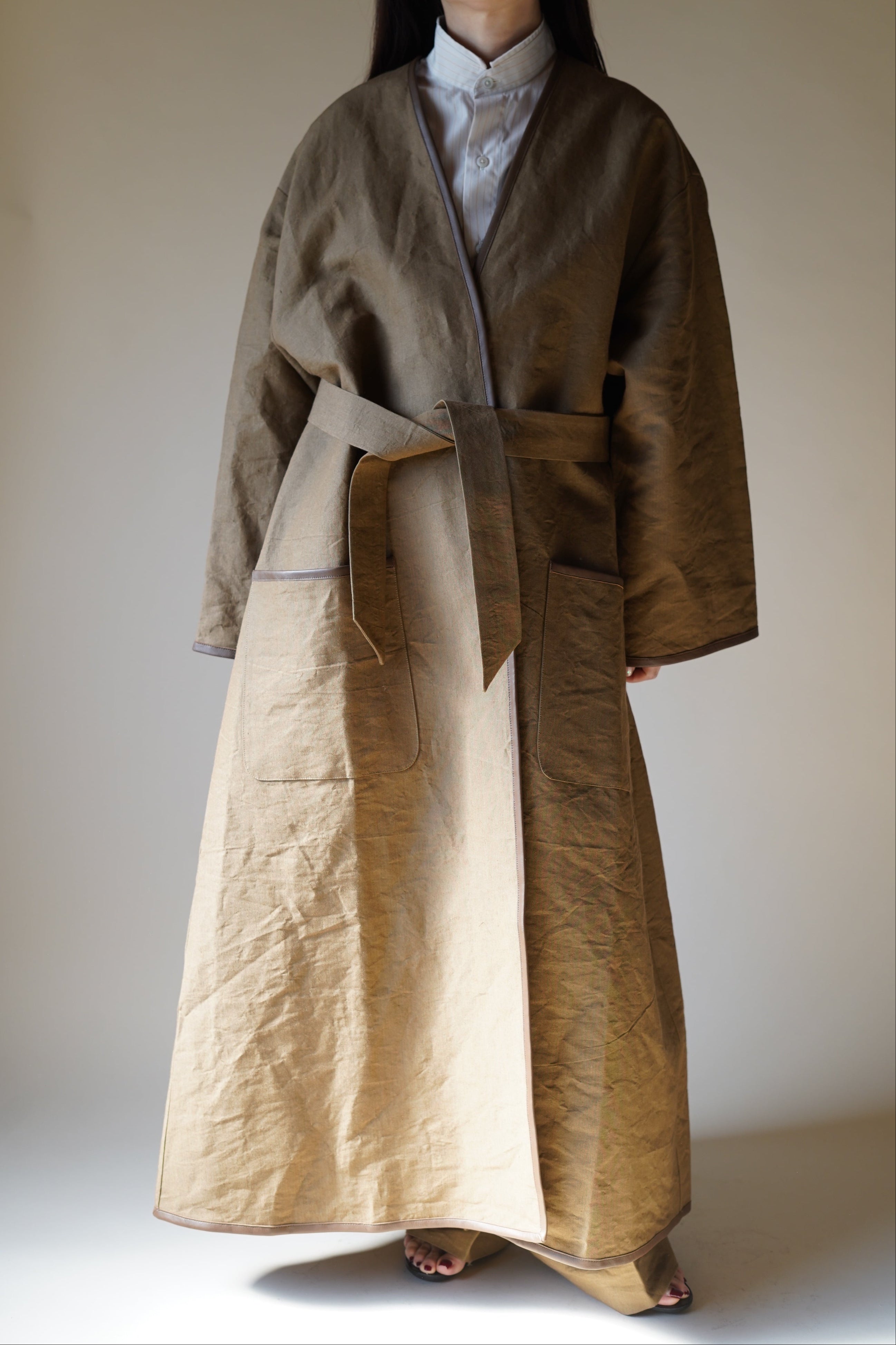 CRISTASEYA COLLARLESS COAT WITH LEATHER PIPING – PORT