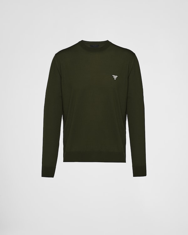 Military Green Superfine Wool Crew-neck Sweater | PRADA