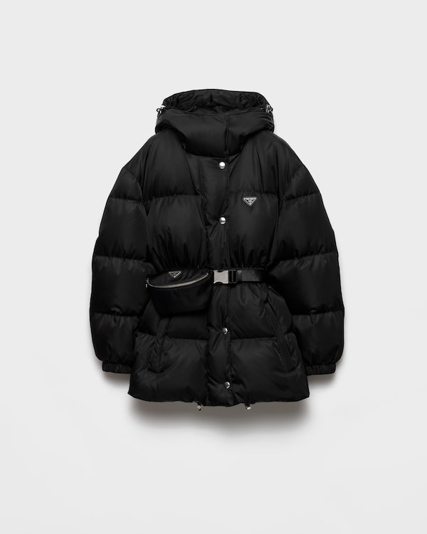 ブラック フード付 Re-nylon ダウンジャケット | PRADA