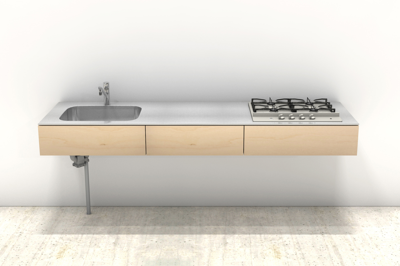 木製ミニマルキッチン シナ W2100×D600 | KB-KC016-09-G183 | キッチン