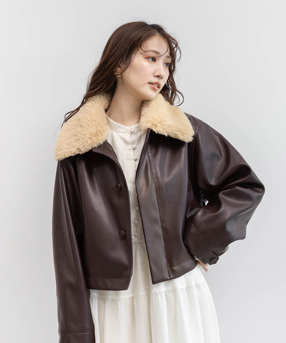 SALE】【選べる丈感】2WAY ファー襟付きフェイクレザージャケットRANDA