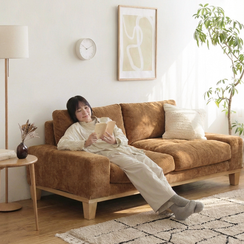 Re:CENO folkコーデュロイ ソファカバー クッションカバー キャメル