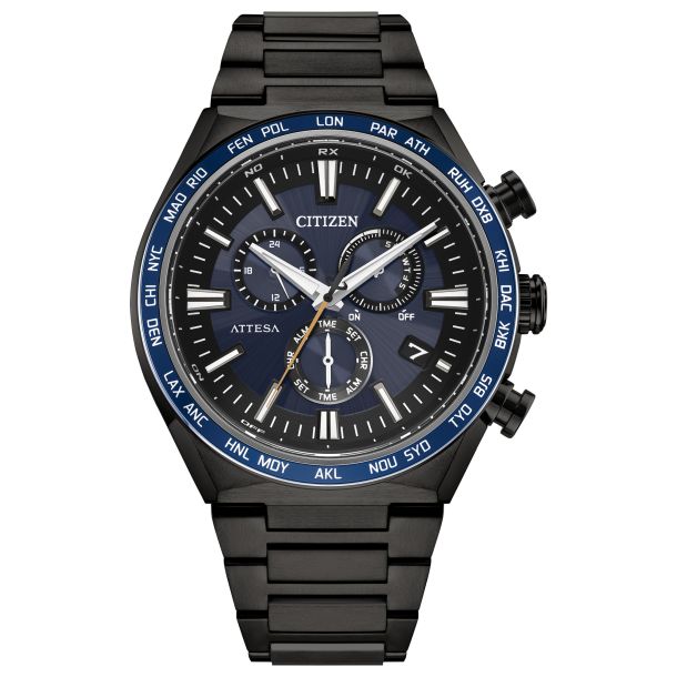 Citizen Eco-Drive Attesa Black DLC Super Titanium Chronograph Blue