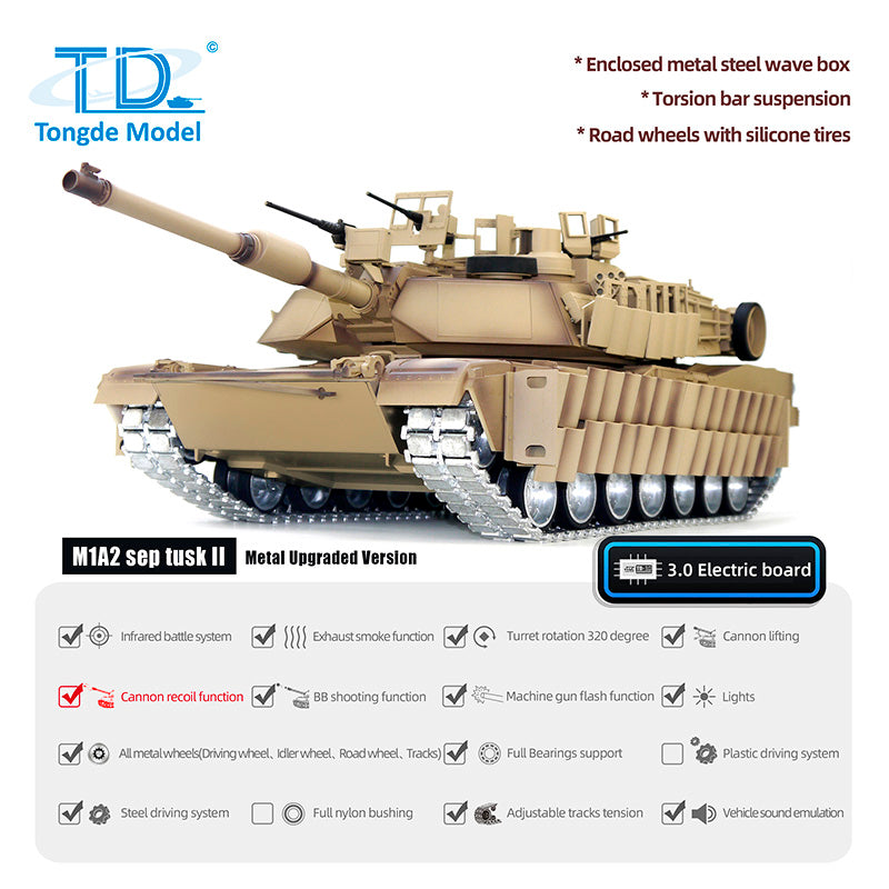 Tongde 1/16 Abrams M1A2 RC Infrared Battle Tank SEP TUSK II Remote