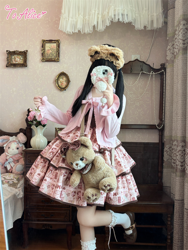 To Alice】L1216チョコ×クッキーベアティアードジャンパースカート