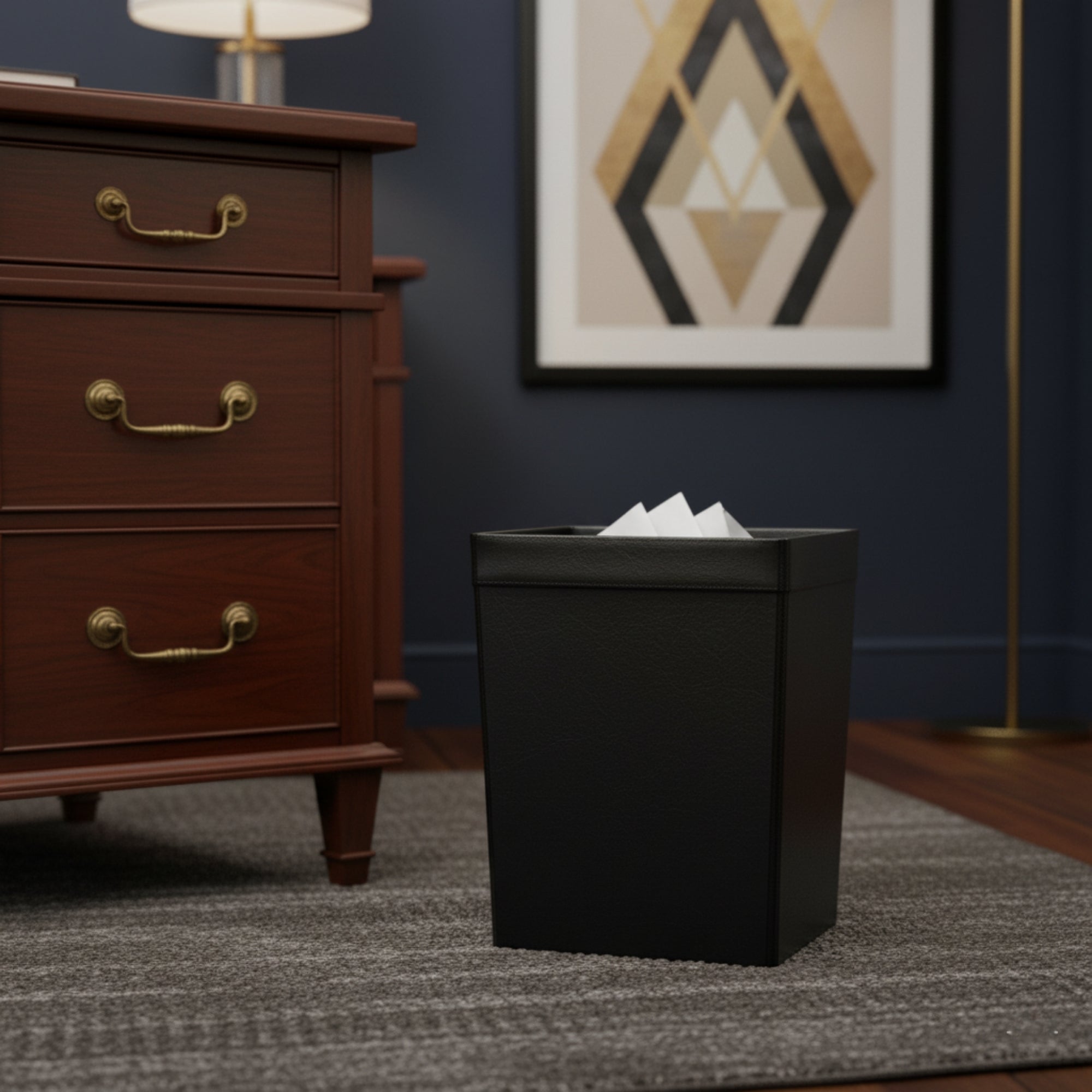 Classic Black Leather Square Waste Basket, 32 Qt – The Elegant Office
