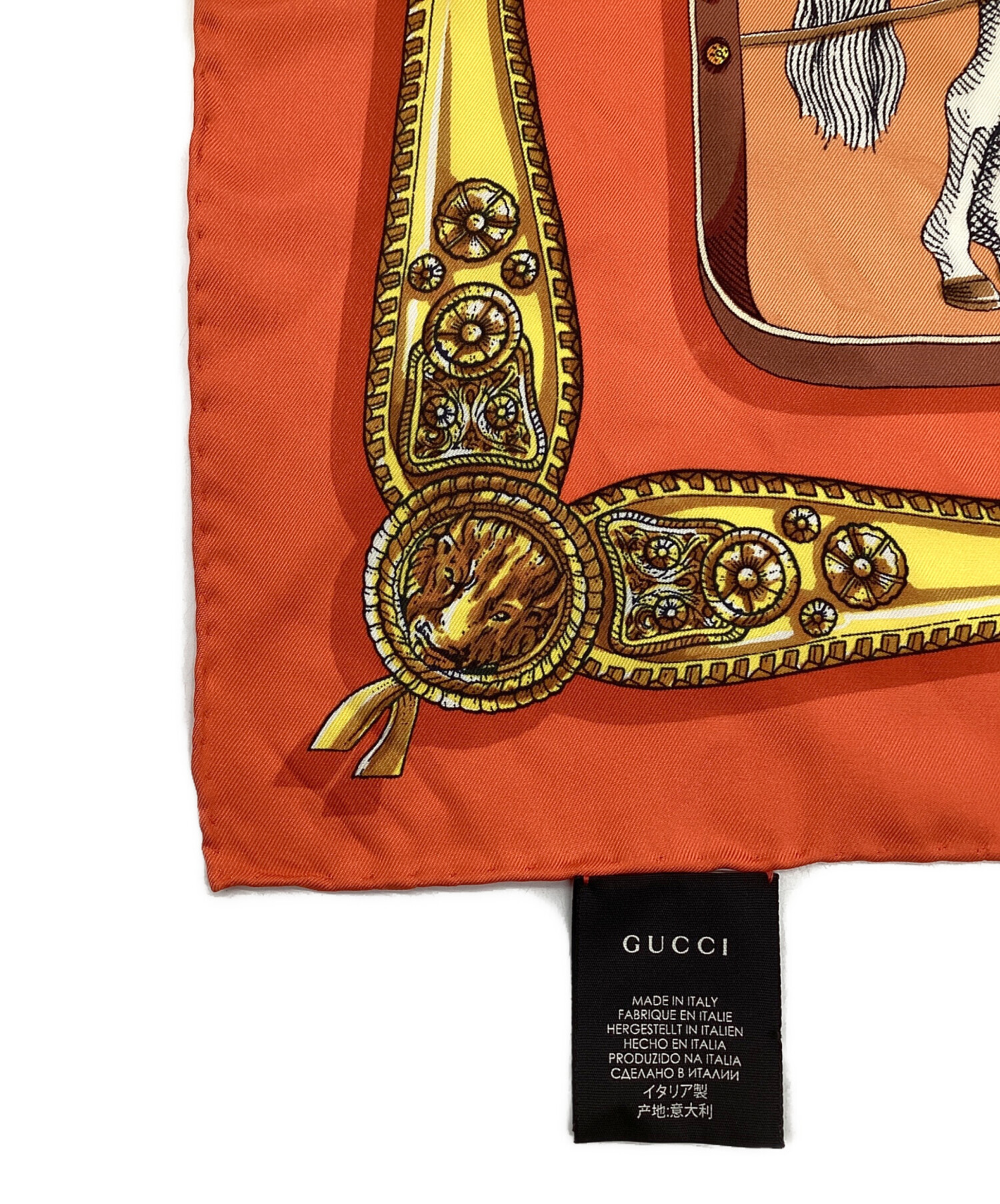 中古・古着通販】GUCCI (グッチ) 馬柄 シルクスカーフ オレンジ