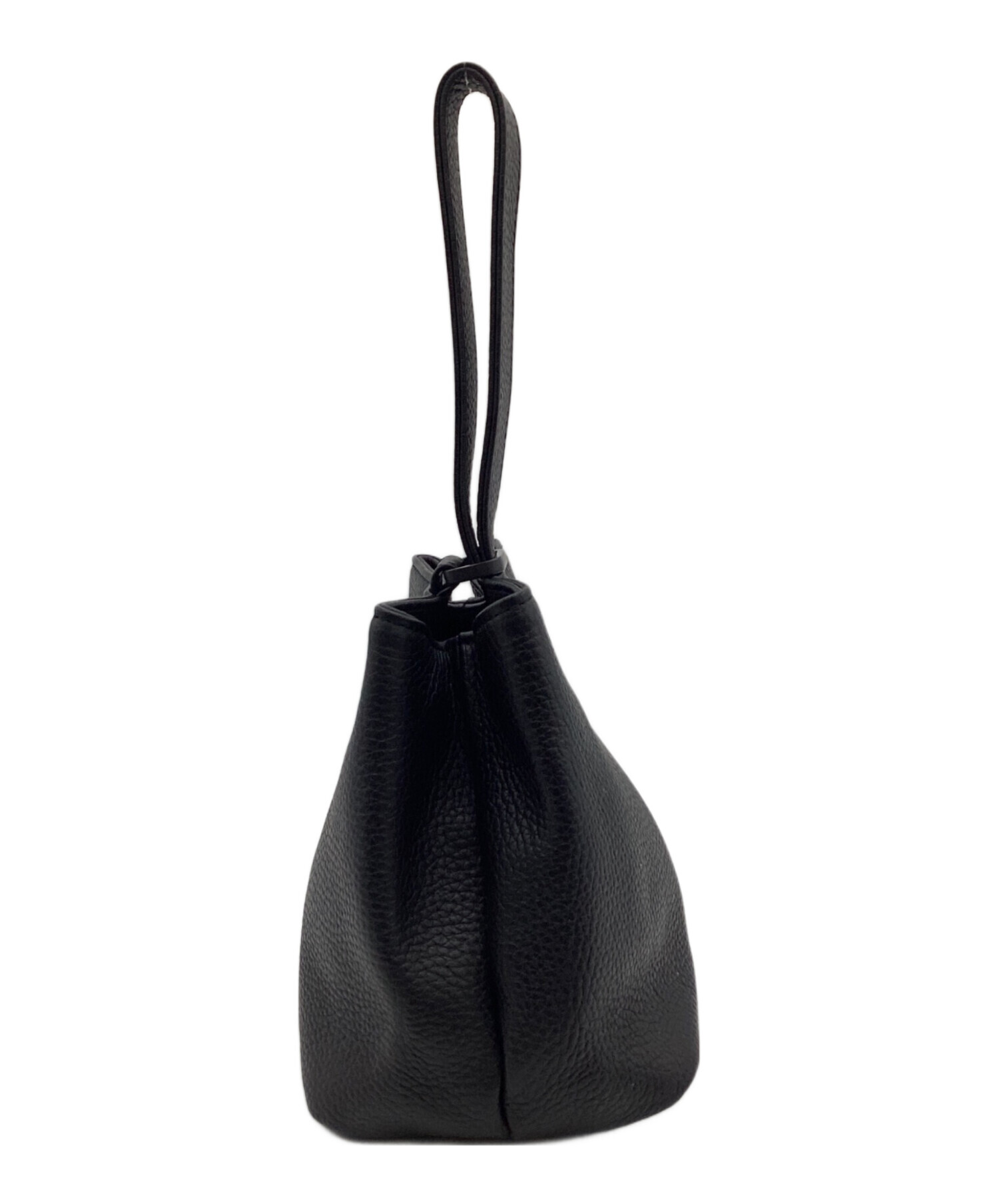 中古・古着通販】HushTug (ハッシュタグ) 巾着レザーバッグ ブラック