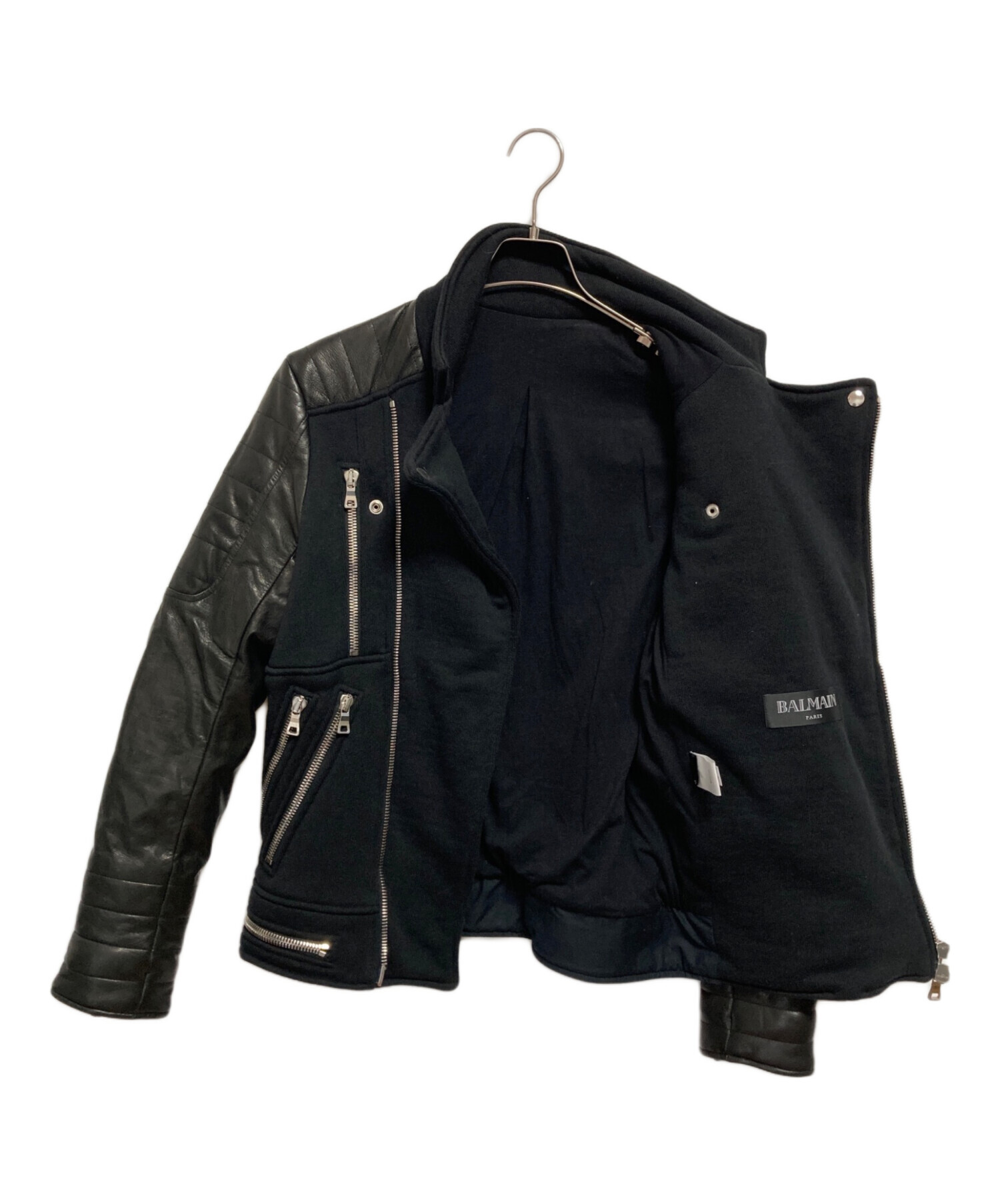 中古・古着通販】BALMAIN (バルマン) レザー切替ライダースジャケット