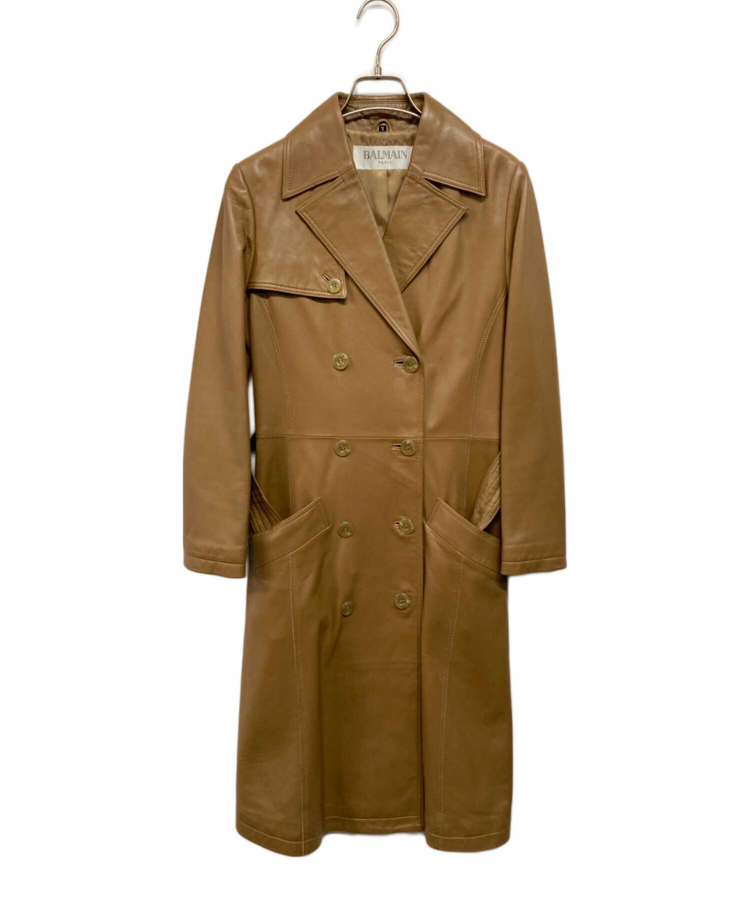中古・古着通販】BALMAIN (バルマン) ラムレザーコート ブラウン