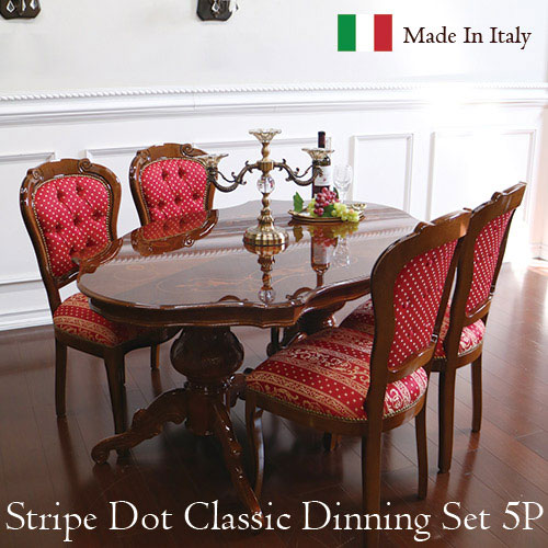 輸入家具 イタリア製：リーフクラシックダイニングセット5P(ドット