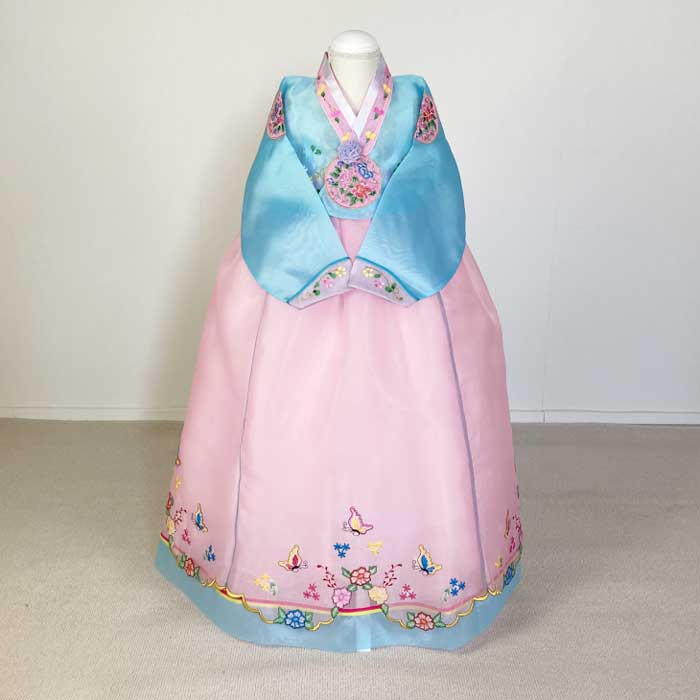 チマチョゴリセットtカット刺繍オリジナル 水色ピンク(身長126cm 8号