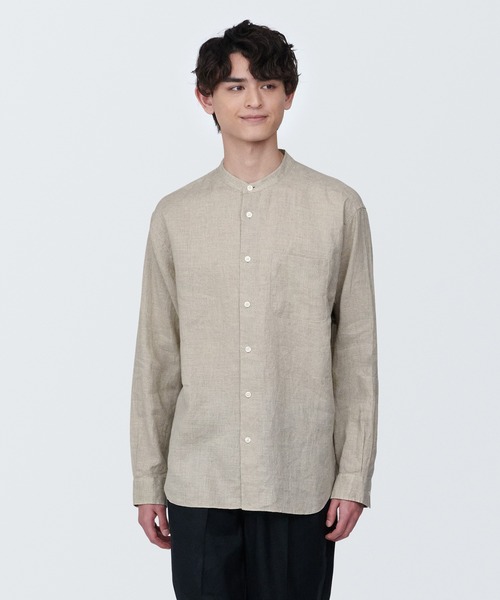 無印良品（MUJI） シャツ 紳士 リネン洗いざらしスタンドカラー長袖