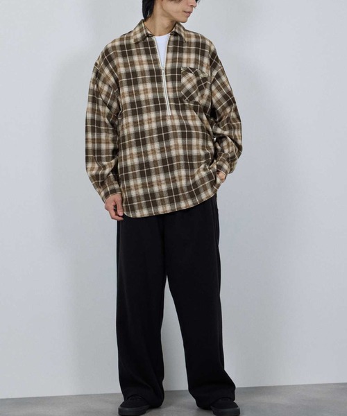 NAVY シャツ ハーフZIPオンブレチェックネルシャツ メンズ レディース