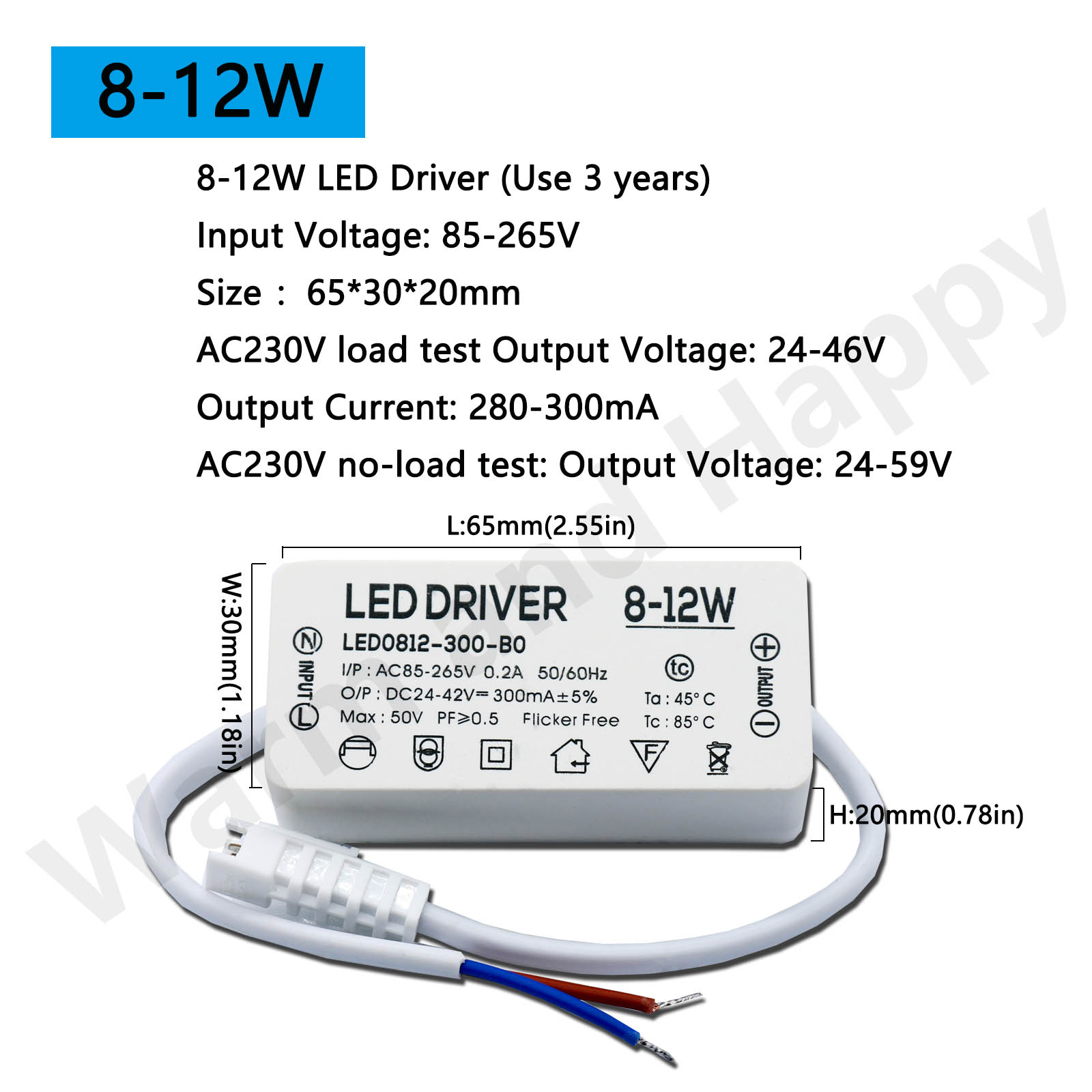 LEDドライバー 300mA定電流 220V LED電源 シェル接続ポート付き 1w～8w
