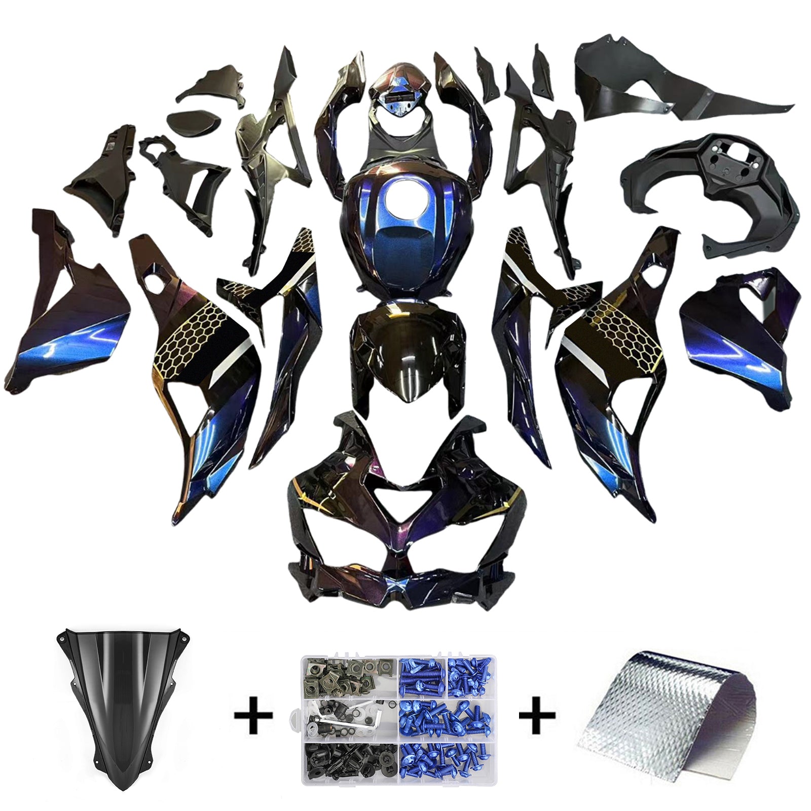 Amotopart 2019-2025 Kawasaki Ninja ZX25R ZX4R ZX4RR Gradient Purple&Bl