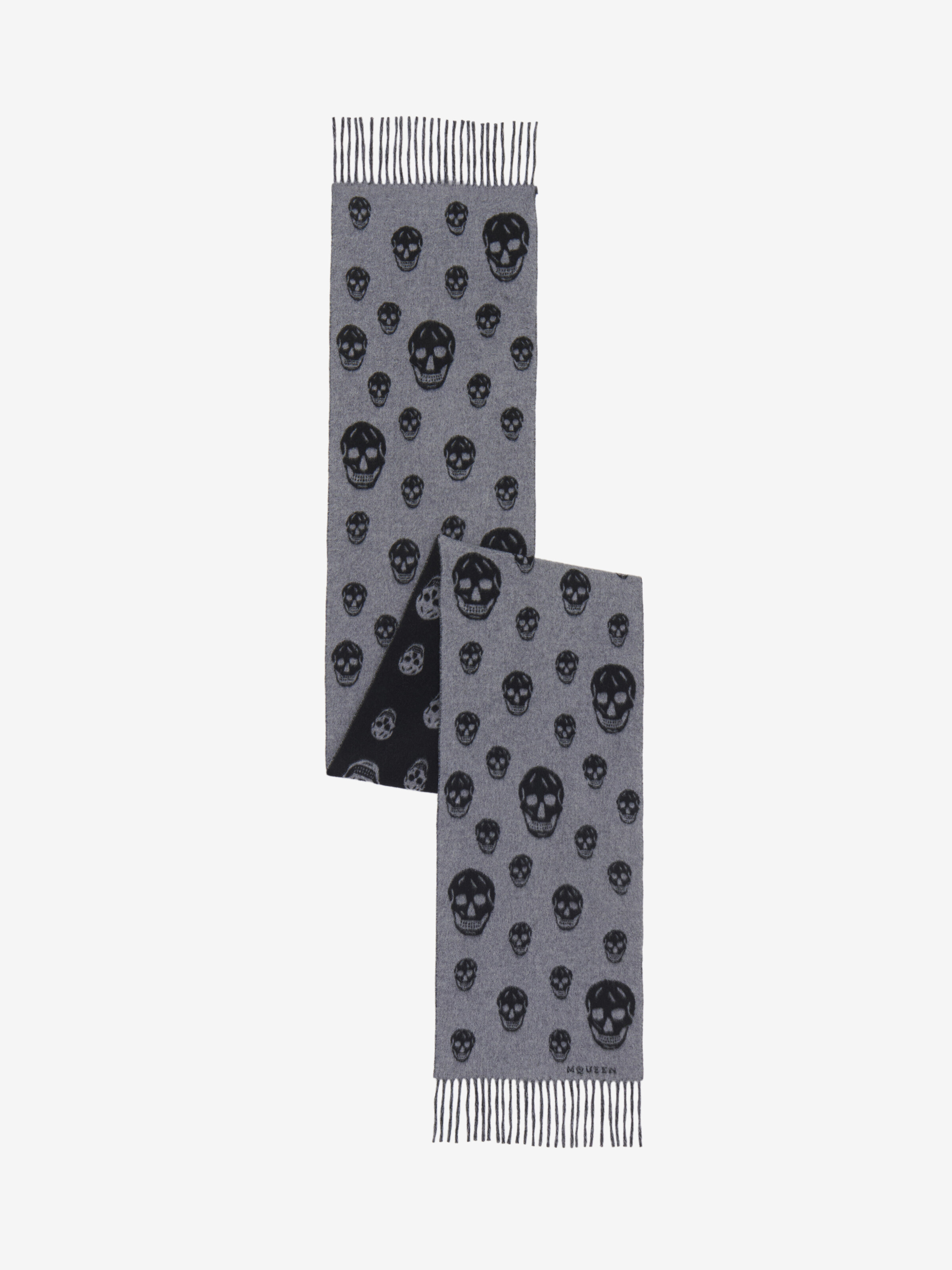 Men's Double Face Skull Scarf in Graphite/Black | McQueen US