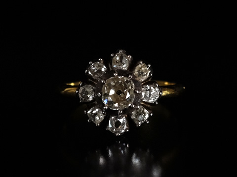 オールドマインカットダイヤモンド アンティークトリロジーリング