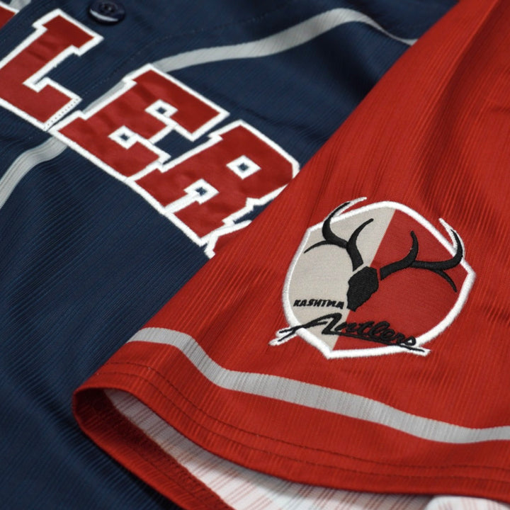 鹿島国立】ラグランベースボールシャツ（ネイビー×レッド）全8種