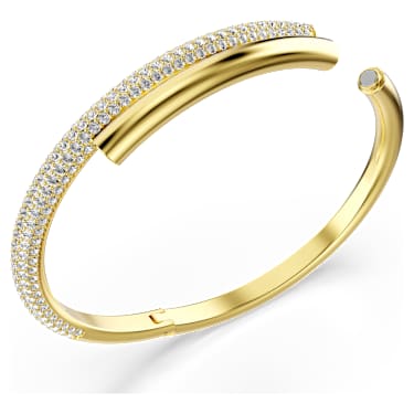 Dextera bangle, Magnetic closure, White, Gold-tone plated | Swarovski