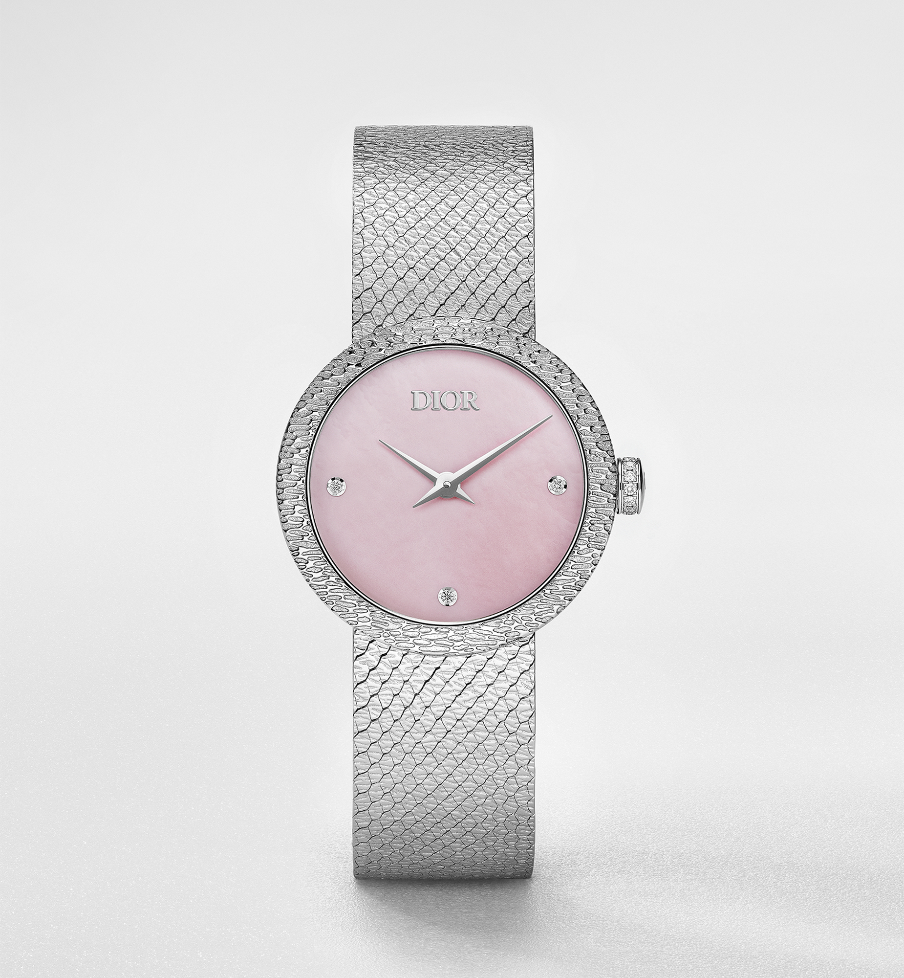 La D de Dior Satine Ø 25 MM, Steel, Pink Mother-Of-Pearl and