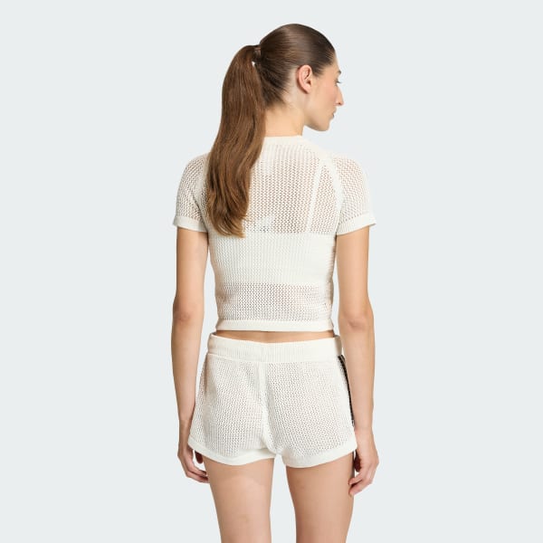 adidas KNITTED CROCHET CALI TEE - White | Free Shipping with adiClub