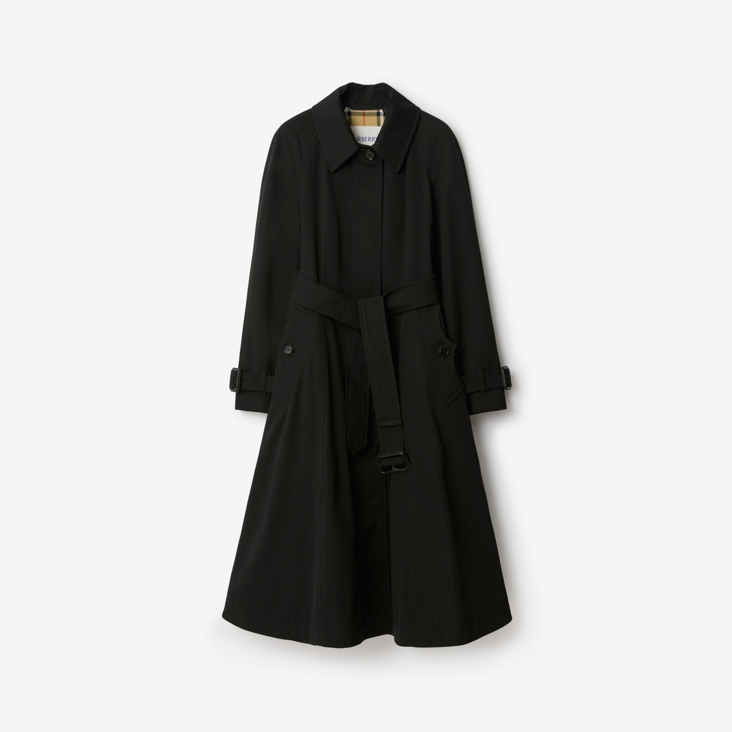 ロング ギャバジン エリンガム フィット＆フレア カーコート (ブラック