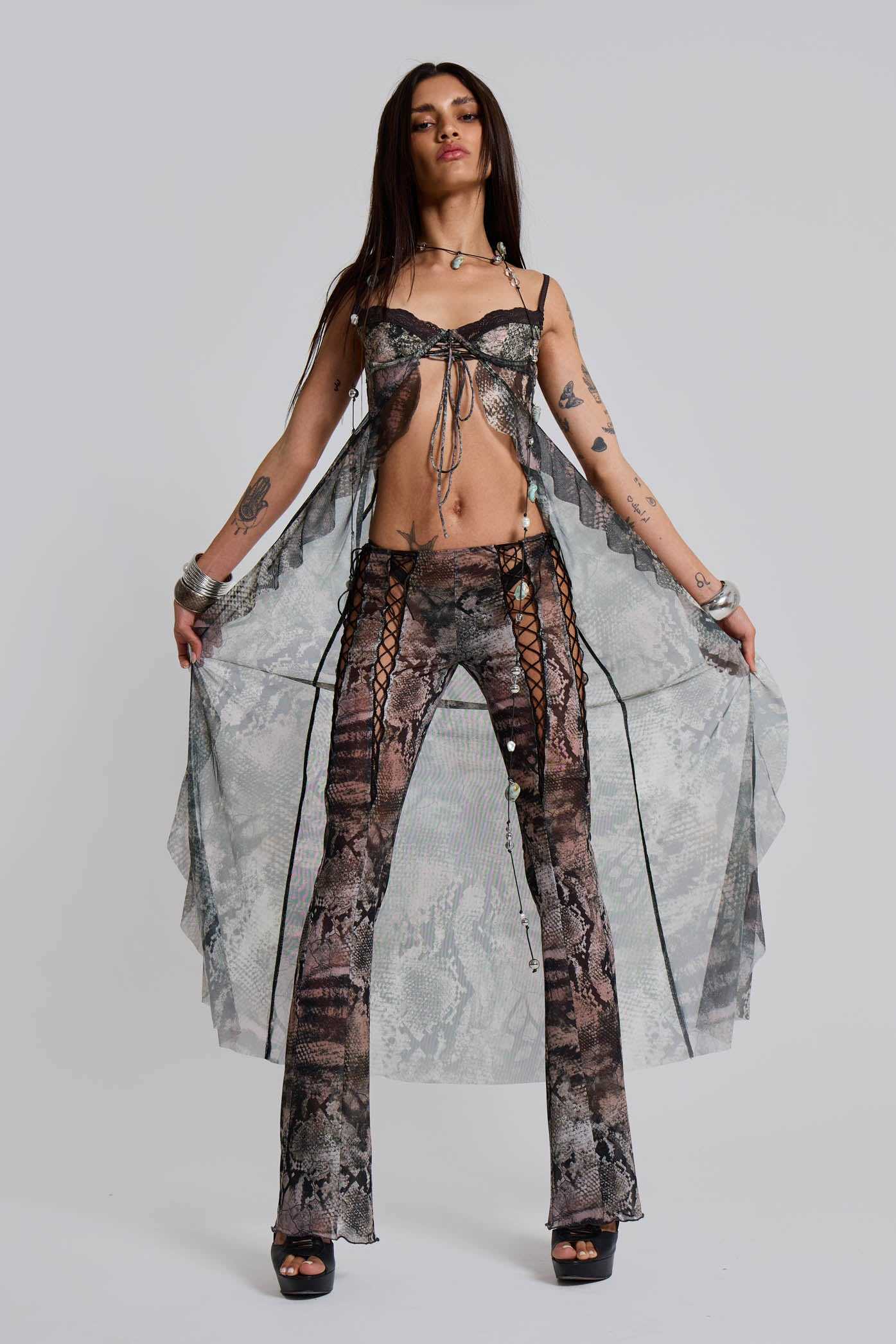 Shop Snake Laced Mesh Trousers | Jaded London | Clothing