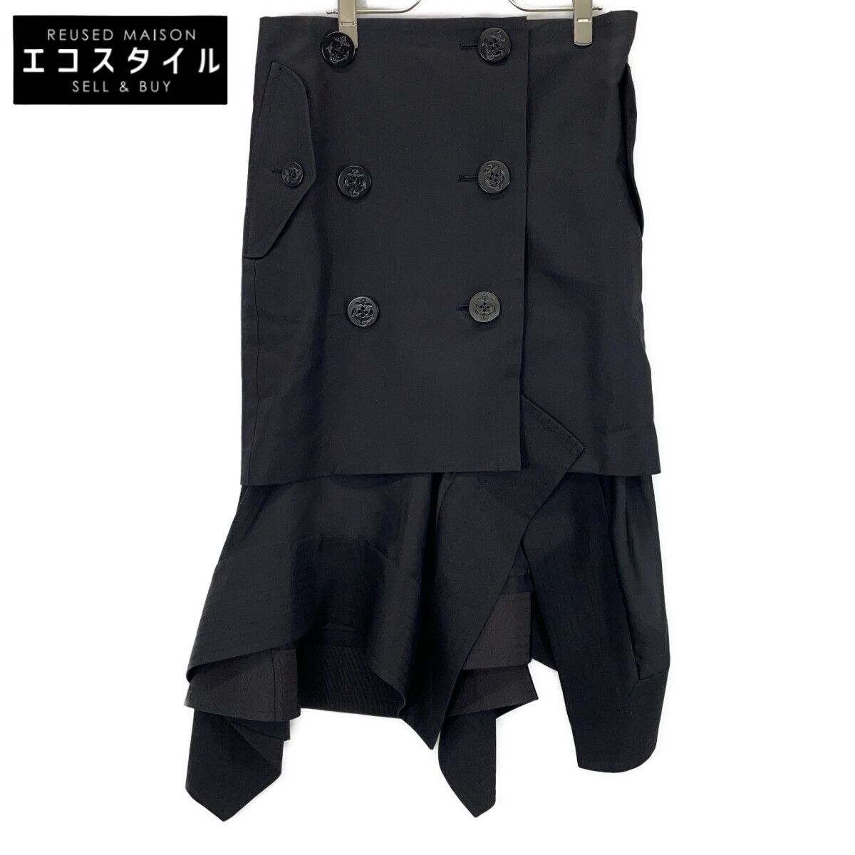 sacai サカイ 21AW 21-05855 ﾌﾞﾗｯｸ Double Breasted Asymmetry Skirt