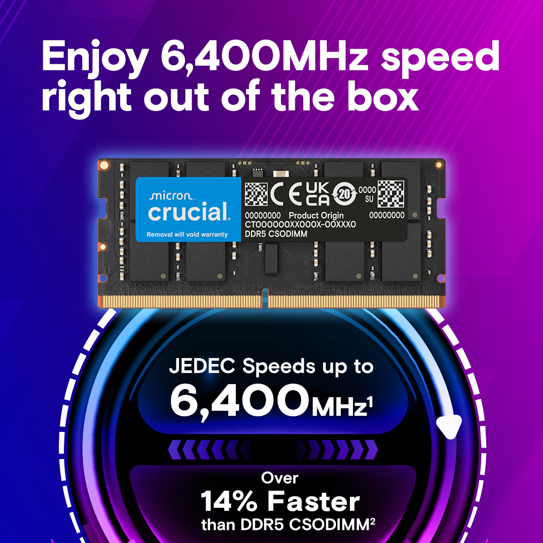 Crucial 64GB Kit (32GBx2) DDR5-6400 CSODIMM | CT2K32G64C52CS5