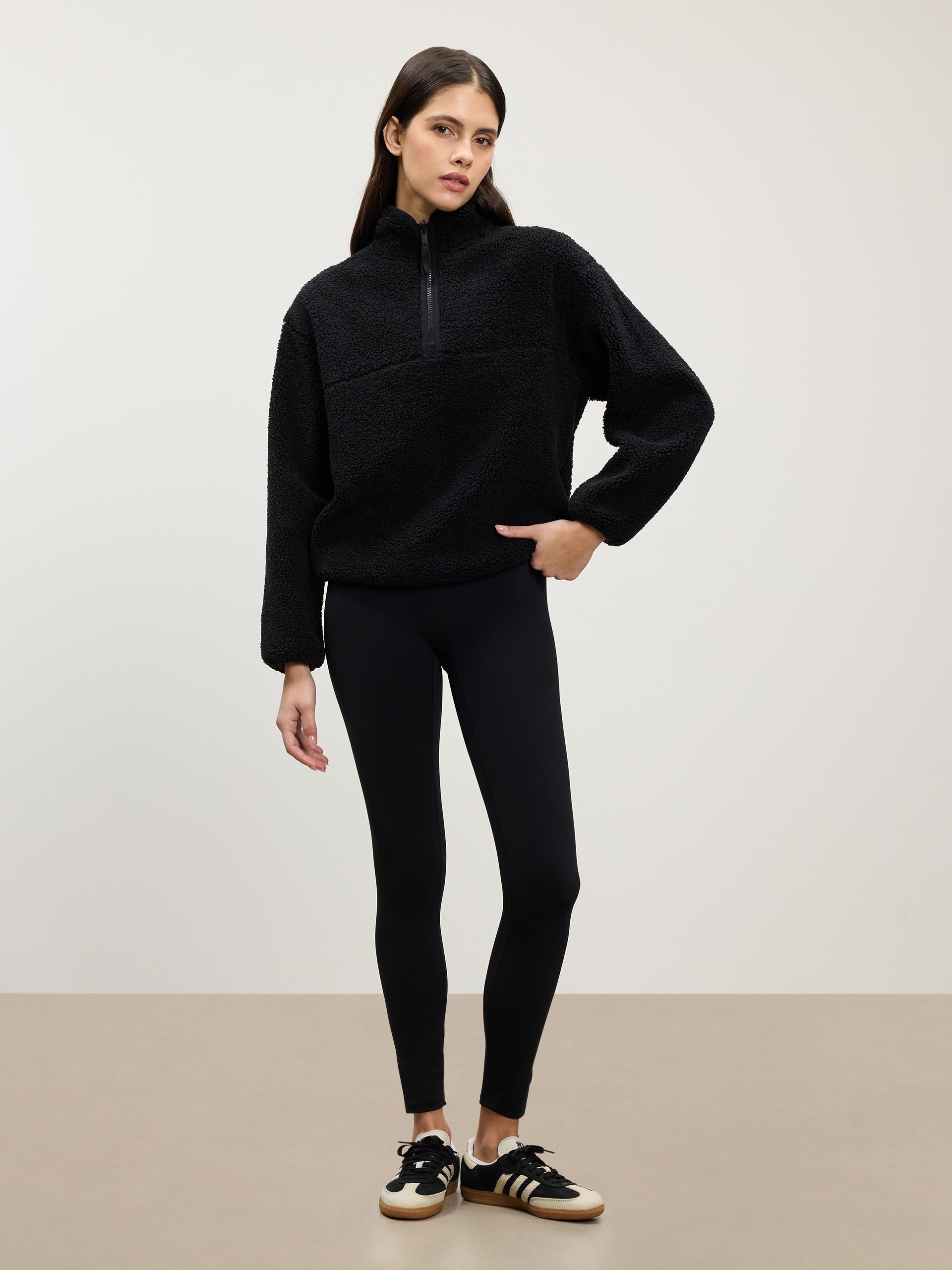 Womens Reversible Sherpa Fleece Half Zip in Black | ARNE UK