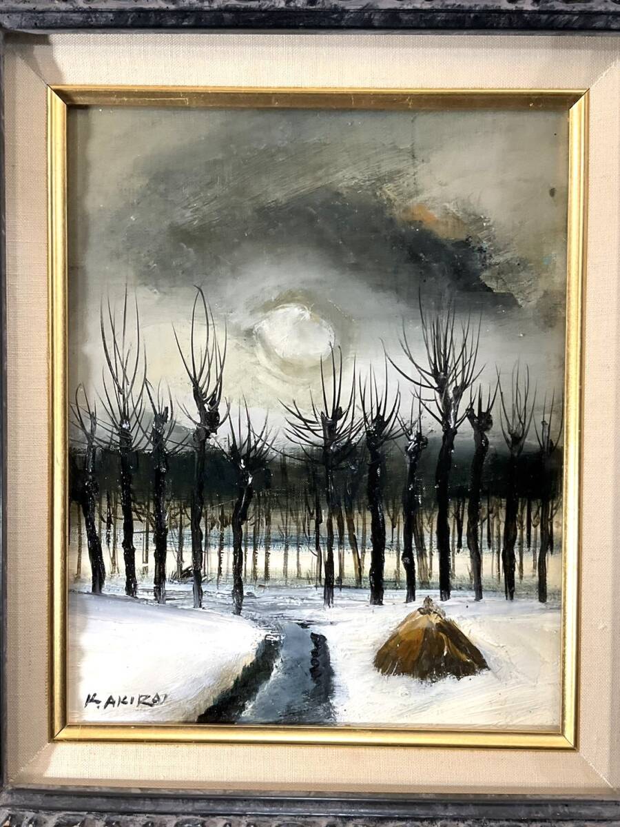 近岡善次郎 真筆 色紙「雪の夜」 水彩