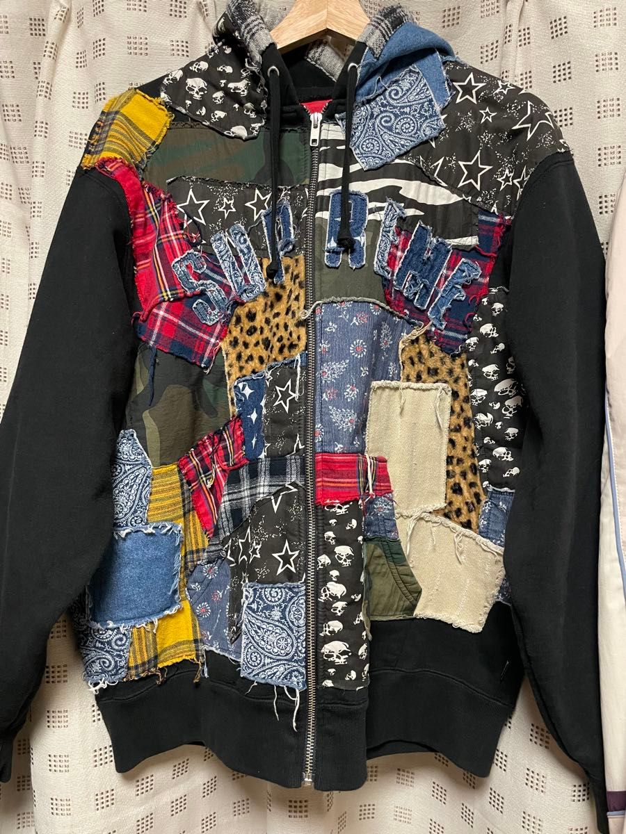 M Supreme Number Nine Patchwork Zip Up Hooded Sweatshirt