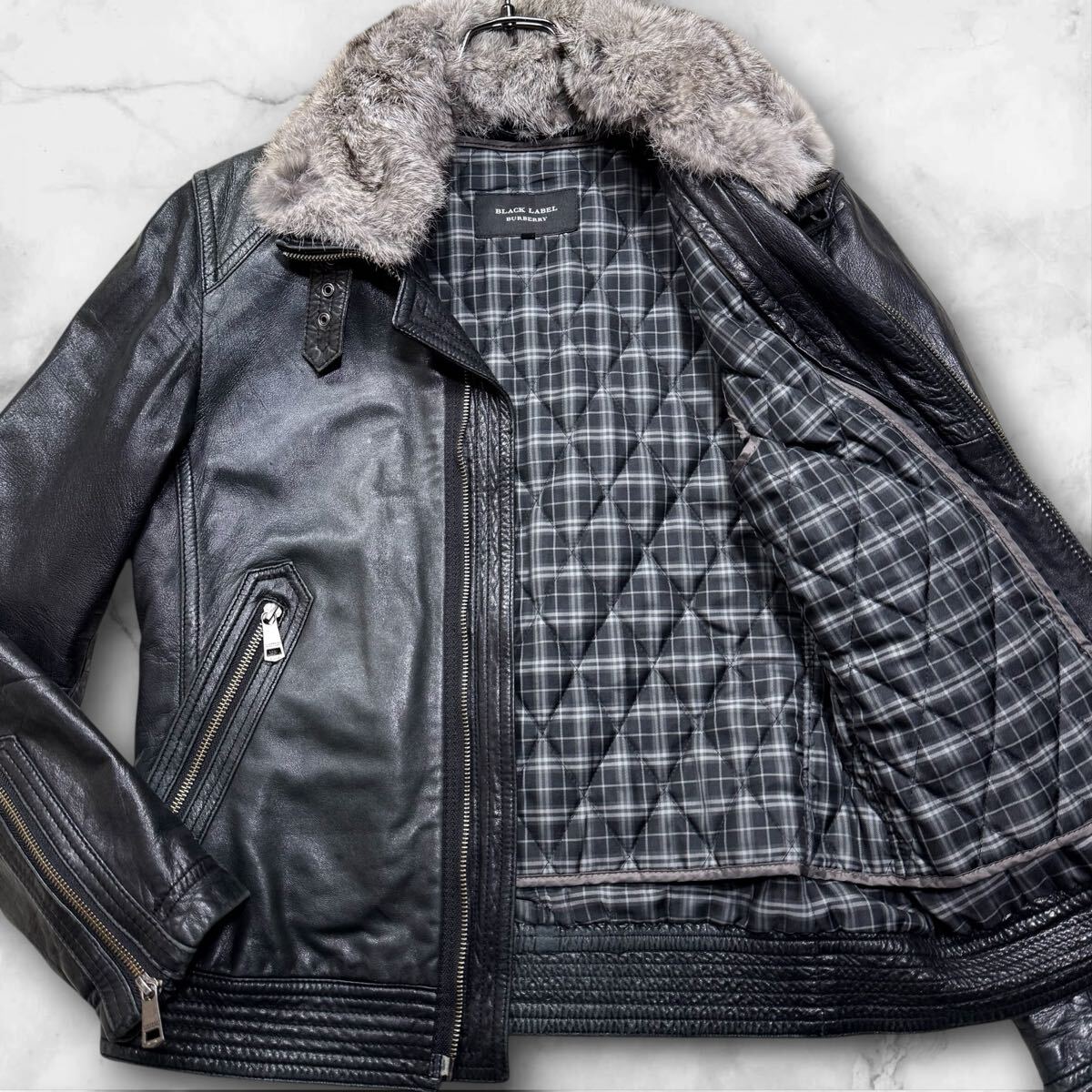 Yahoo!オークション -「burberry black label レザーライダース」の