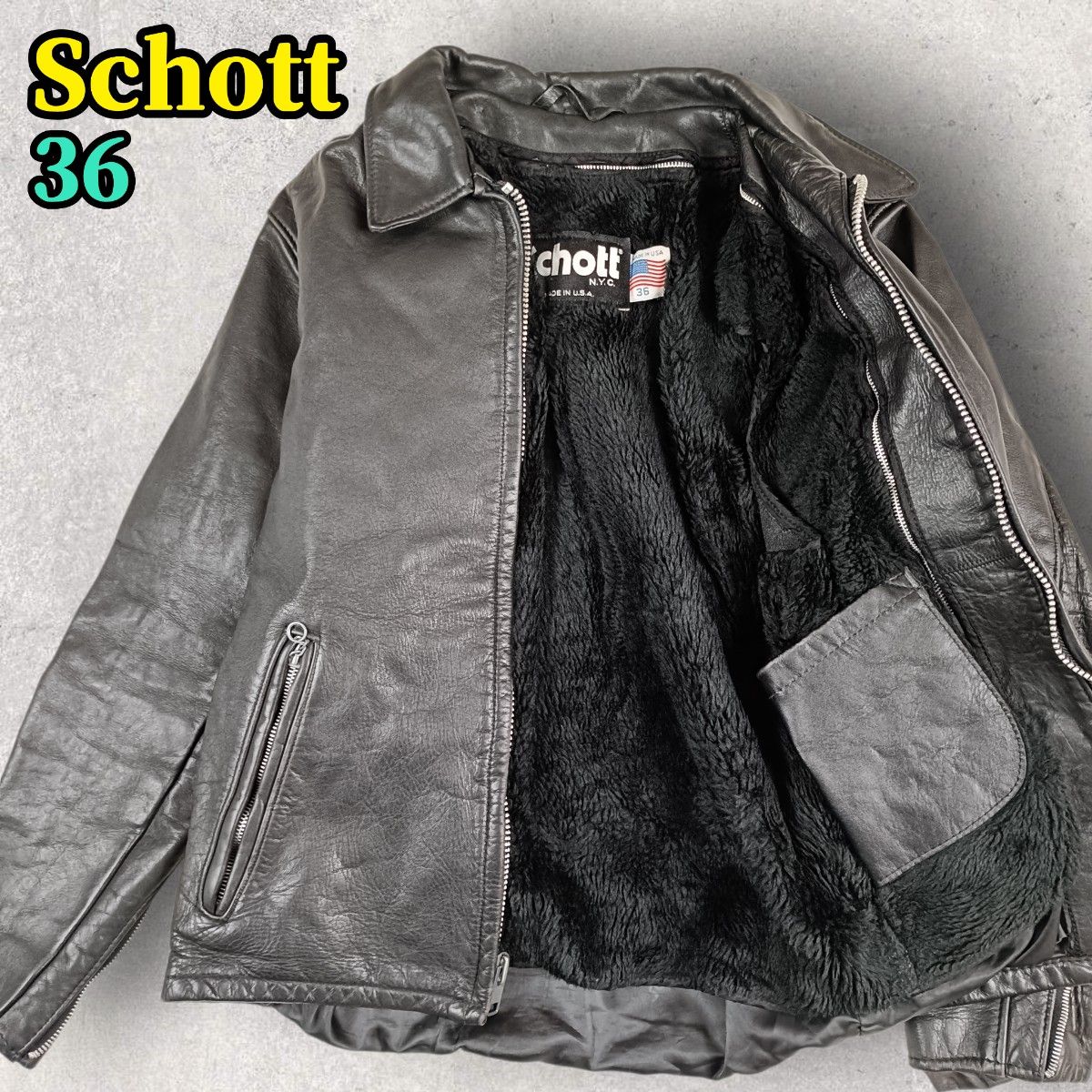 ライナー付【34】schott642黒 シングルライダース 米国製 ショット