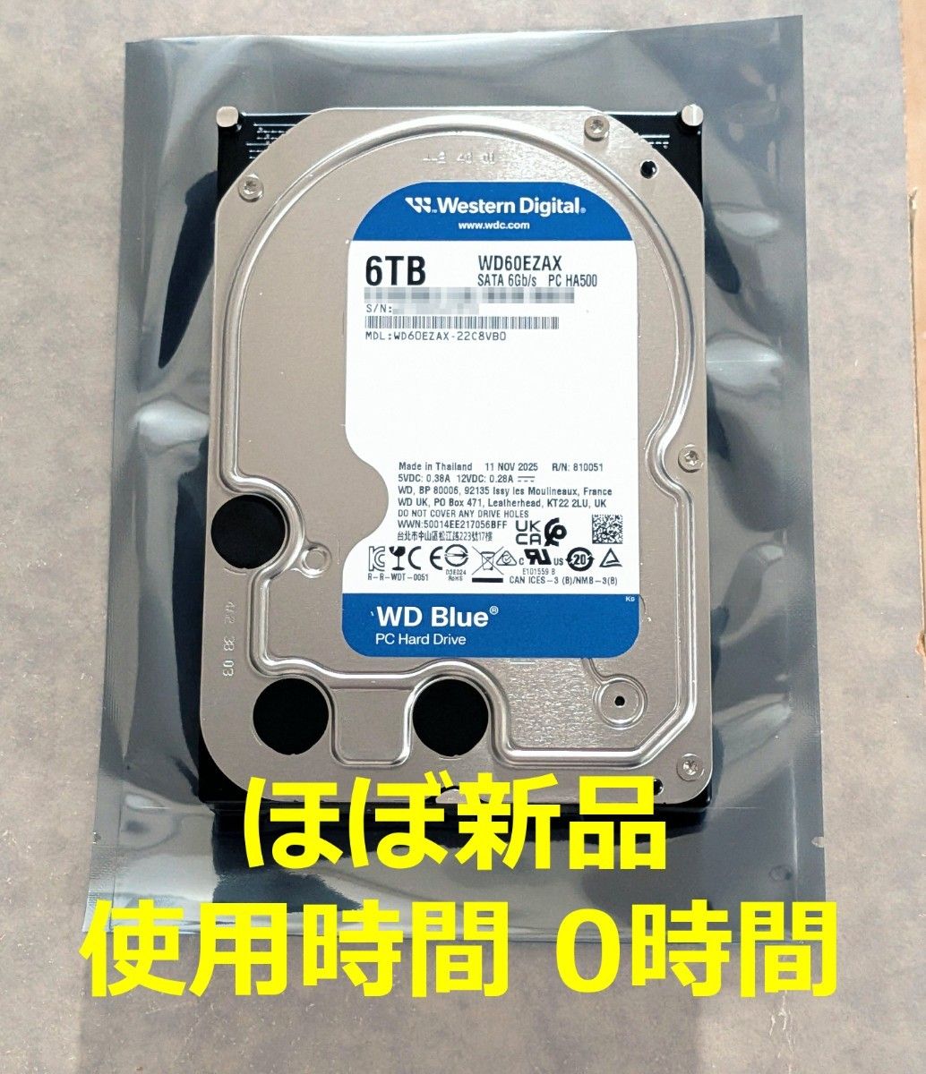 使用時間0時間 Western Digital WD60EZAX 6TB 電源投入回数3回｜Yahoo
